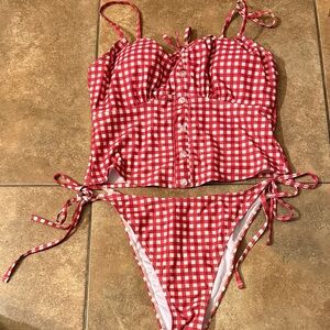 Kids Red Gingham One Piece Swimsuit